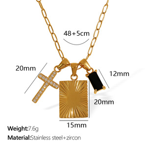 Collier en acier inoxydable à la mode européenne américaine avec pendentif carré en pierre unique <span class=keywords><strong>Combinaison</strong></span> <span class=keywords><strong>de</strong></span> croix en zircon noir - Product Image 6