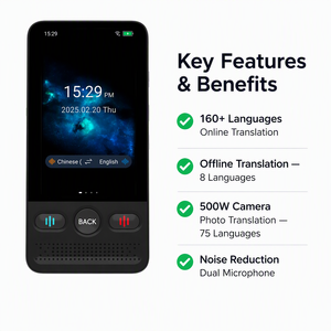 Dispositif de <span class=keywords><strong>traduction</strong></span> intelligent AI portable, plusieurs langues, <span class=keywords><strong>traduction</strong></span> vocale hors ligne WiFi pour les voyages, les réunions d'affaires, les conférences - Product Image 3