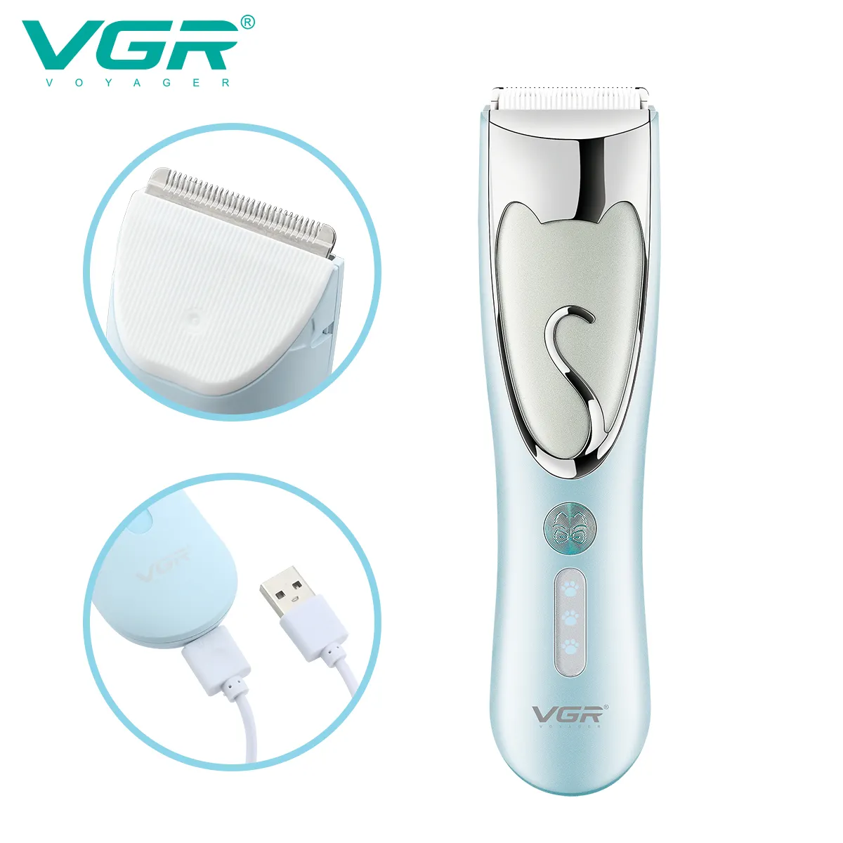 VGR V-203 Pet giyotin düşük gürültü profesyonel ve ev düzeltici özel Pet saç USB şarj için su geçirmez IPX7
