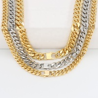 Offre Spéciale acier inoxydable bijoux hommes collier 18K or PVD plaqué mode Fine chaîne cubaine avec fermoir carré plat Style Hip Hop