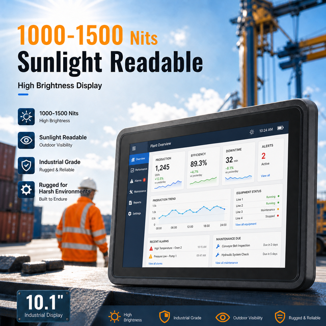 1000 Nits Sunlight Readable 10.1 Inch Industrial Touch Monitor IP65 Waterproof Front LCD Display for Outdoor Kiosk HDMI VGA