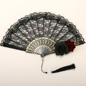 Abanico de mano chino bordado al por mayor para fiestas, bodas, Navidad, Día de la Madre, plegable, de tela de encaje, regalo artesanal vintage para el hogar - Product Image 5