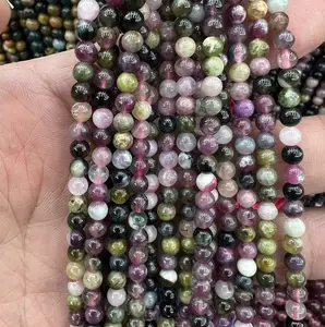 Vente en gros de perles de pierre ronde 4mm, Tourmaline colorée, perles en vrac pour la fabrication de bijoux