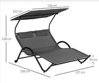 Chaise longue double patio avec auvent et oreillers Lit de soleil et chaise longue
