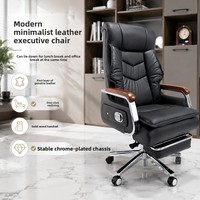 Chaise de bureau de direction noire à dossier haut avec repose-pieds et fonction de massage à 7 points, base chromée pour bureau à domicile et bureau de direction