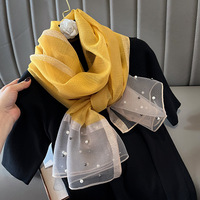 Nouveaux foulards en soie imitation couleur unie 2023 pour femmes, grands, longs, légers, fins et doux, avec perles, châles en soie, hijab