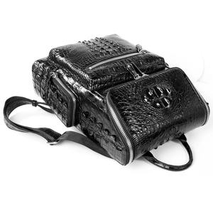 Sac à dos en cuir de crocodile importé pour homme, grande capacité, fermeture éclair simple, design classique, couche supérieure intérieure en cuir de vache - Product Image 4