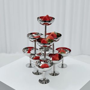 Bol à dessert/salade réutilisable en acier inoxydable, capacité 200 ml, couleur argent, luxe, fait main, logo personnalisé, pour fêtes - Product Image 4