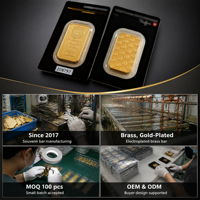 Barre d'or massif en laiton non magnétique plaqué or 24 carats, 1 oz, 10, 20, 31, 50, 100, 1000 grammes, 1 kg