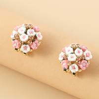 CLBX Fleur en céramique à la mode et romantique sertie de boucles d'oreilles en alliage de diamants, fermoir d'oreille exquis