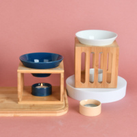 Bol en céramique de décoration d'hôtel familial avec base en bambou roman unique blanc bleu cire altérée station d'aromathérapie brûleur à mazout en bois