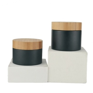 Hot Sale Matte Black <b>Glass</b> Face Cream & Lipstick <b>Jars</b> 10-200g/1oz-12oz with Plastic Bamboo <b>Lid</b> for Cosmetics - Product Image 3
