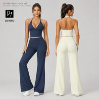 Ensemble de sport 2 pièces : Débardeur dos nu uni et Leggings évasés, très élastiques, effet push-up fessier, pour fitness et yoga
