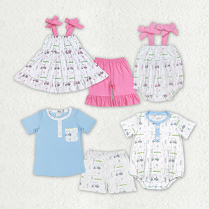 Ensemble Haut et Short Décontracté d'Été Respirant à Manches Courtes Imprimé Voitures de Golf pour Bébés Filles et Garçons, Vêtements pour Tout-Petits en Gros - Product Image 1