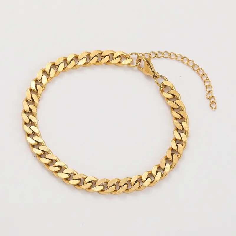 Acero inoxidable 18K Chapado en oro Joyería Hip Hop Curb Link Cadena 2 Side Grinding Cuban Link Pulsera de hombre