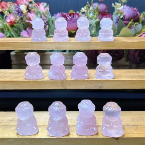 Wholesale 3cm Natural Stone Rose Quartz Crystal Crafts Pink Cute Buddha Popular Statue For Decoration