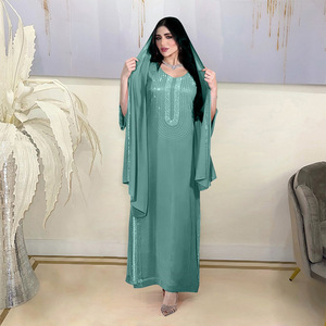 Zifeng OEM abiti <span class=keywords><strong>etnici</strong></span> musulmani vestito lungo strass lucido tessuto islamico Abaya - Product Image 2