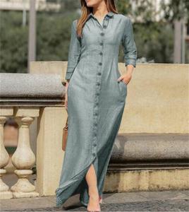 Elegant Women's Clothing Women Long Shirt <strong>Dresses</strong> <strong>Denim</strong> Style Button Long Sleeves Casual Ladies <strong>Denim</strong> <strong>Dress</strong> - Product Image 5