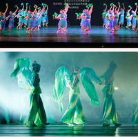 Éventail de danse du ventre Double face en Polyester, long éventail de performance, long éventail de performance coloré