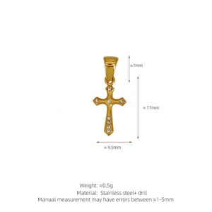 Colgante de Cruz con Diamantes Personalizable de Acero Inoxidable 316L 18K, Accesorios de Lujo para Fabricación de Joyería, Venta al Por Mayor - Product Image 6