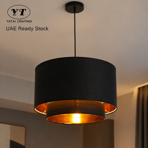 Lámpara colgante moderna de tela negra con pantalla de doble capa de 40 cm y estructura de hierro para comedor interior, hogar o restaurante. - Product Image 1