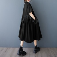 Nouvelle Robe Longue d'Été 2026 en Maille Patchwork Style Sombre Chic Français Ample Grande Taille avec Poches – Noir