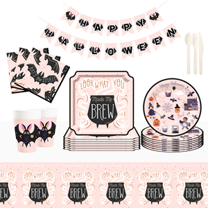 DAMAI - Vajilla Desechable Personalizada con Temática de Halloween, Platos, Servilletas y Vasos de Papel con Diseño de Murciélagos y Brujas, Juego de Vajilla para Fiestas - Product Image 2