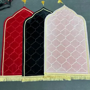 Tapis de prière de luxe en velours mat épais, rembourré antidérapant tapis de prière arabe musulman islamique en forme spéciale avec gland/