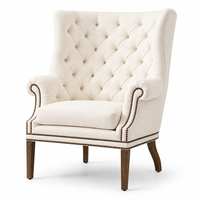 Chaise de salle à manger moderne Ellsworth rembourrée et capitonnée à dossier ailé, avec accoudoirs festonnés, garniture à clous et dossier enveloppé, pour salles à manger domestiques