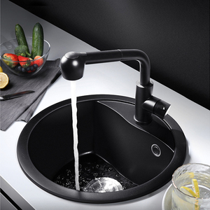 Bồn Rửa Chén Thạch Anh Hình Tròn Bồn Rửa Nhà Bếp Hỗn Hợp Đá Hoa Cương Thạch Anh Một Bát Có Lỗ Vòi Nước - Product Image 1