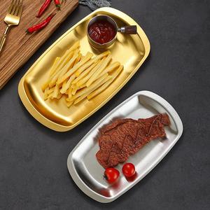 Stainless Steel Serving Tray Rectangular Flat Plate For Hotel Meals Coffee Tea Snacks - Product Image 1