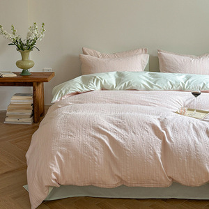 Jacquard <b>Striped</b> Pure Cotton Bedding Set 40s Yarn Dyed Double Layer Duvet Cover <b>Sheet</b> Pillowcase Set - Product Image 1