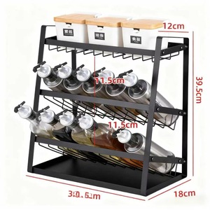 Multi Layer Metal Spice <b>Rack</b> With Wooden Lid For <b>Kitchen</b> Bottle Storage 3 Tier Organizer - Product Image 5