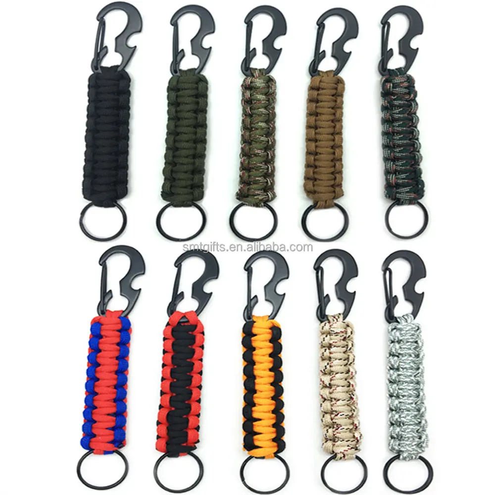 Outdoor Tactical Paracord Cord Rope Carabiner Keychain Camping Survival Kit Emergency Knot