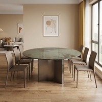 Nouvelle conception 2026 - Table à manger moderne avec plateau rond en marbre noir rotatif et structure en métal