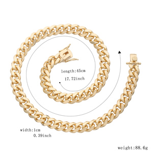 Parure <span class=keywords><strong>de</strong></span> bijoux en laiton plaqué or 14K, collier chaîne maille cubaine <span class=keywords><strong>Miami</strong></span> et bracelet à fermoir mousqueton, pour hommes et femmes, style Hip Hop, vente en gros - Product Image 6