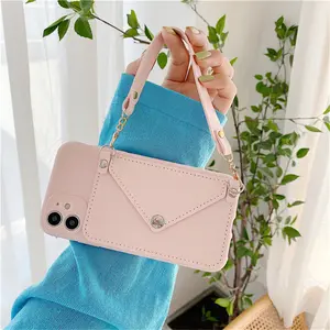 Tas Dompet Kulit Gadis Modis Casing Penutup Belakang Ponsel TPU Mewah untuk Iphone 11 12 13 Pro Max X Xs Xr Se 6 7 8 Plus