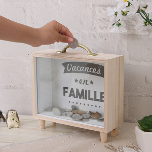 Hucha de Madera Transparente con Tapa Reutilizable, Gran Capacidad, para Ahorros y Retiros Fáciles, Diseño Portátil - Product Image 1