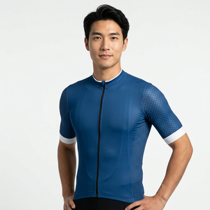 Maillot de cyclisme bleu à manches courtes pour homme avec fermeture éclair intégrale et empiècements en mesh, maillot de cyclisme sans manches en polyester pour femme avec empiècements avant/arrière - Product Image 5