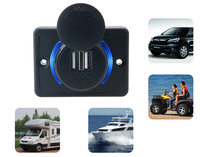 Chargeur de voiture double USB étanche 12V-24V 3.1A à charge rapide avec lumière LED pour bus/bateaux/camping-cars Prise USB