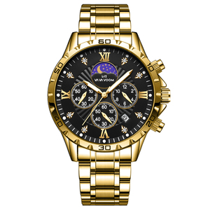 Montre-bracelet à quartz pour homme avec plusieurs sous-cadrans, affichage des phases lunaires, fonction chronomètre, boîtier rond, montre élégante - Product Image 1