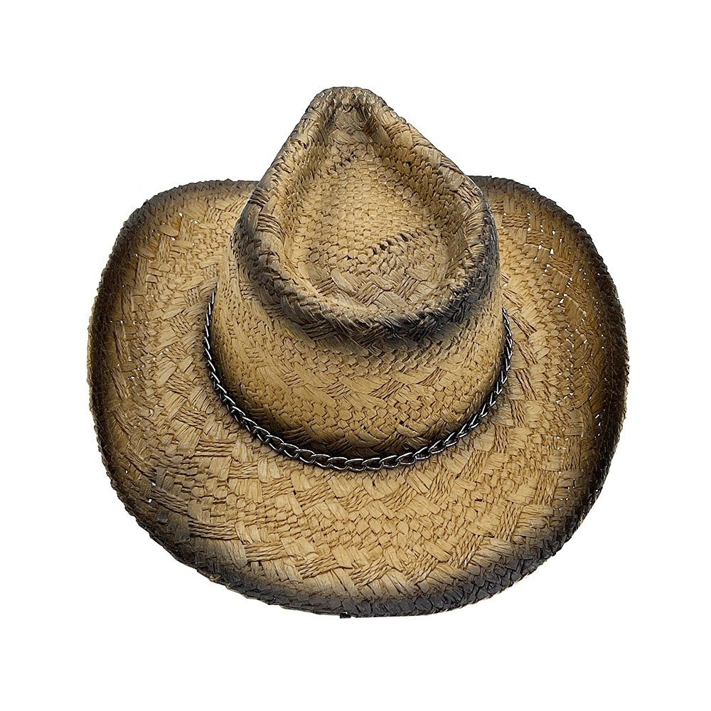 Оптовая продажа, индивидуальная ковбойская шляпа унисекс в западном стиле из соломы с изогнутыми полями