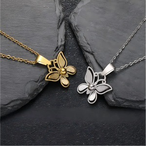 High Quality 304 Stainless Steel Electroplated Matte <b>Butterfly</b> Pendant Necklace with Fine Chain for Women Modern Style <b>Jewelry</b> - Product Image 1