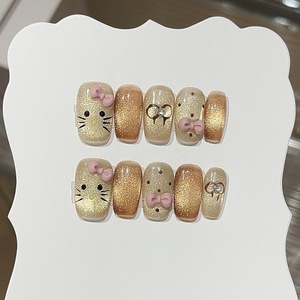 <span class=keywords><strong>Ongles</strong></span> à presser en acrylique faits main de luxe suprême, 10 pièces, avec strass, derniers modèles pour application sur les doigts - Product Image 4