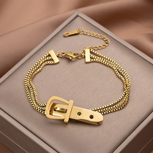 Semplice Braccialetto di Disegno In Acciaio Al Titanio Placcato 18k Bracciale In Oro Fibbia Della Cintura A Tre Strati Della Catena Del Braccialetto Delle Donne - Product Image 3