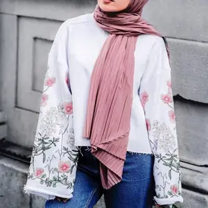 Vente chaude 180*90 femmes Musulman sertissage plissé en mousseline de soie Hijab écharpe avec 19 couleurs
