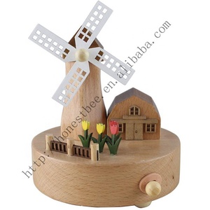 Molino de viento tren de Navidad de madera cajas de música carrusel de los movimientos con la hermosa campiña decoraciones de navidad regalo - Product Image 6