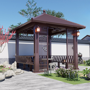 Pavillons en aluminium à grain de bois, toit pointu à quatre coins, pavillon d'extérieur en aluminium pour l'ombrage et l'aménagement paysager - Product Image 3