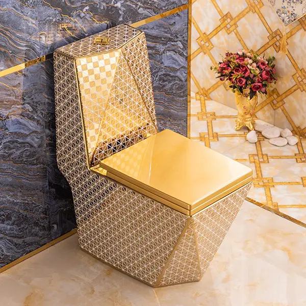 ロイヤルスタイル装飾ゴールドカラーワンピーストイレ衛生陶器ゴールドトイレ衛生陶器