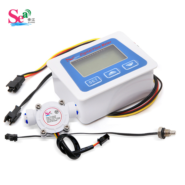 1/4'' Quick Connect Plastic OEM Water Flow Sensor Temperature Sensing Digital Display Counter Meter IP65 Protection Battery